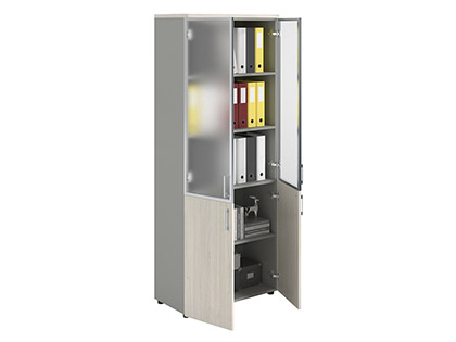 Dolab NW 2080/2G şüşəli ağ ağac/boz